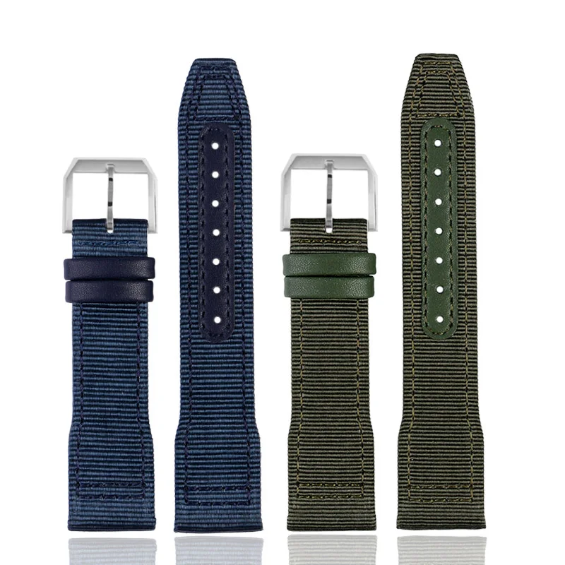 20mm 21mm 22mm Nylon canvas watchband watch strap Fabric bracelet black blue cowhide wrist belt for IWC PILOT PORTUGAL PORTOFINO