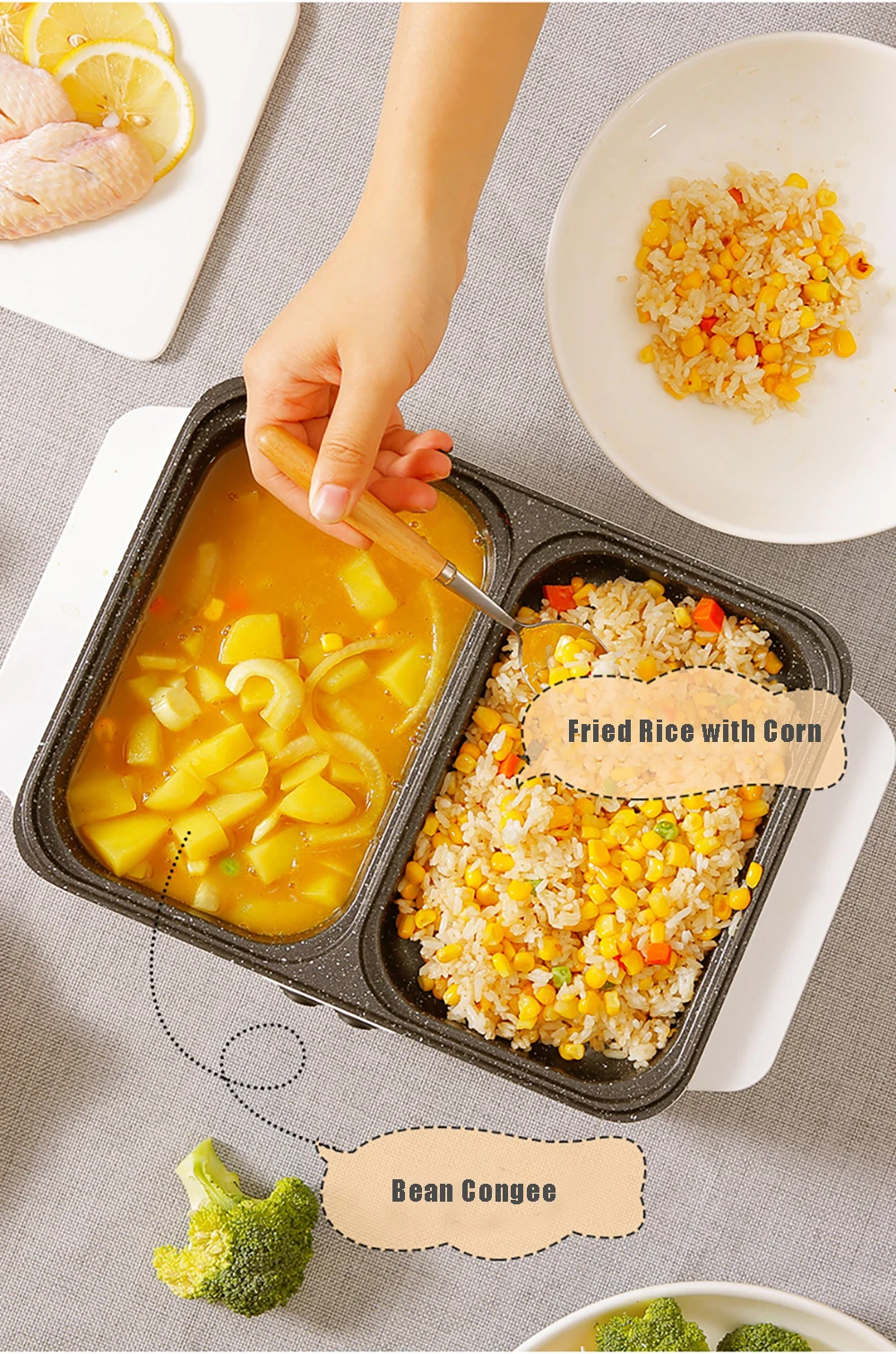 Description Picture 4 of item110V/220V 1200W 2 IN 1 Electric Hot Pot Cooker BBQ Grill Multicooker Electric BBQ Grill Non Stick Plate Barbecue Pan Cooking Pot
