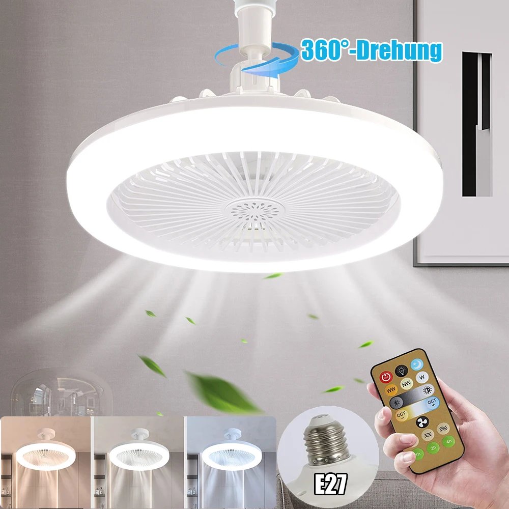 

Fan Chandelier E27 Light Holder Remote ControlMute Dimmable Ceiling Fan Lamp Modern Bedroom Room Study Decorative