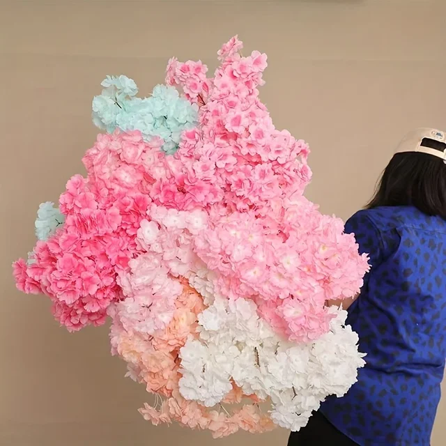 Artificial Cherry Blossom Pink White Cherry Tree Silk Flower Spring Cherry DIY Bonsai Arch Wedding Props Home Decoration 2