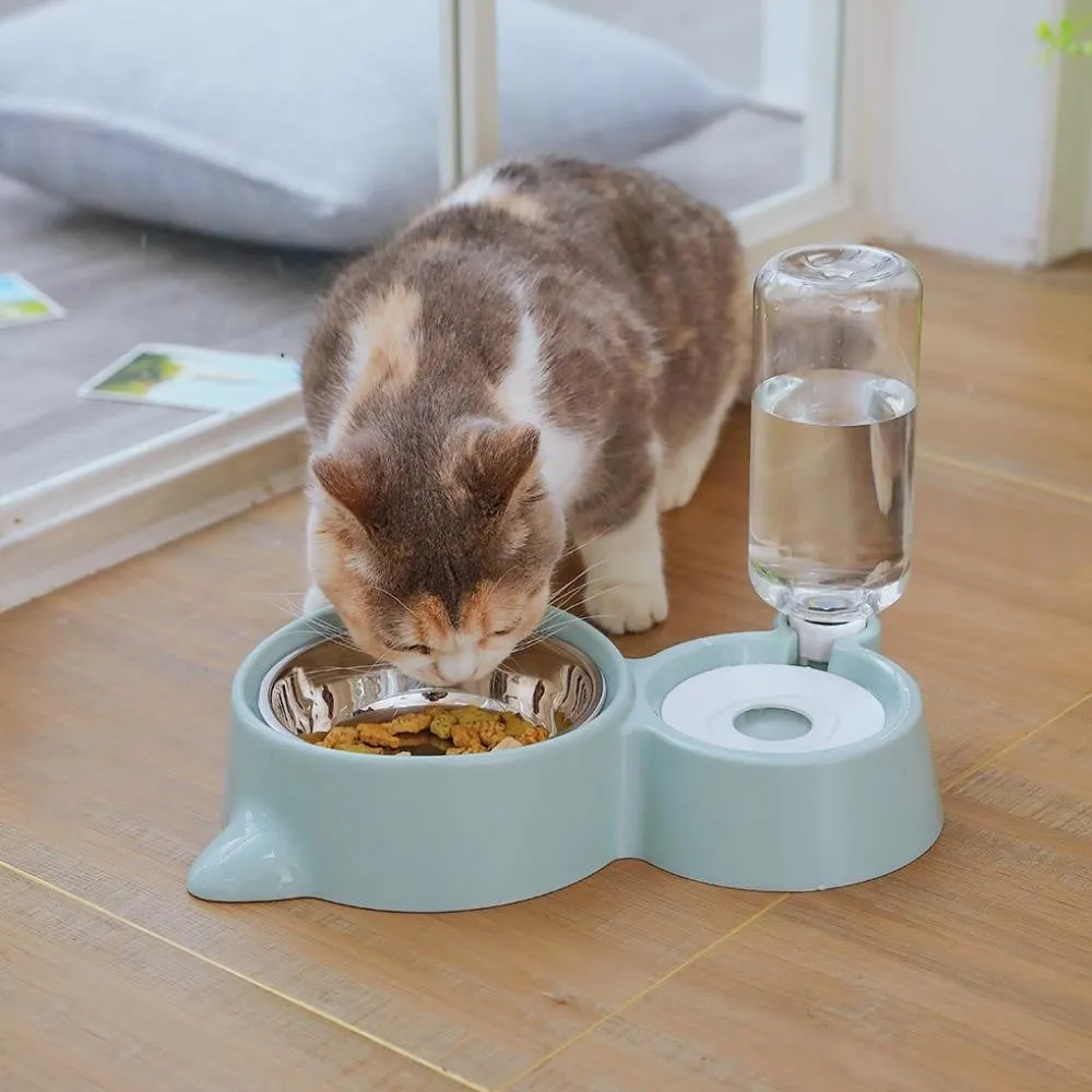 2-in-1 Cat Bowl Water Dispenser Automatic Water Storage Pet Dog Cat Food Bowl Food Container with Waterer Pet Waterer Feeder Pet Food Bowls Pet Food Bowl Pet Feeding Bowls Pet Water Dispenser Pet Feeder Cat Feeder Pet Water Bowl