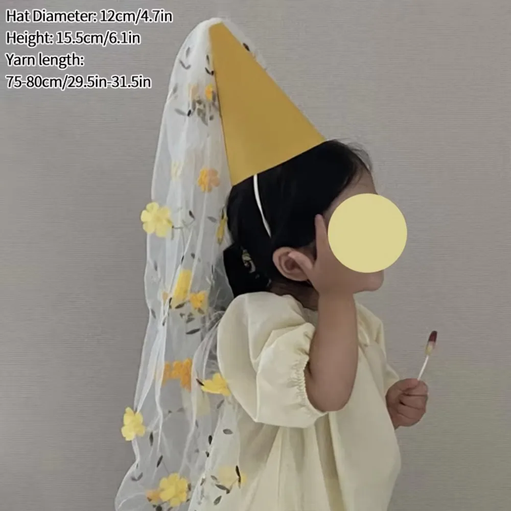 Ins Gauze Happy Birthday Hat Mesh Felt Hair Band Flower Party Caps Photography Prop