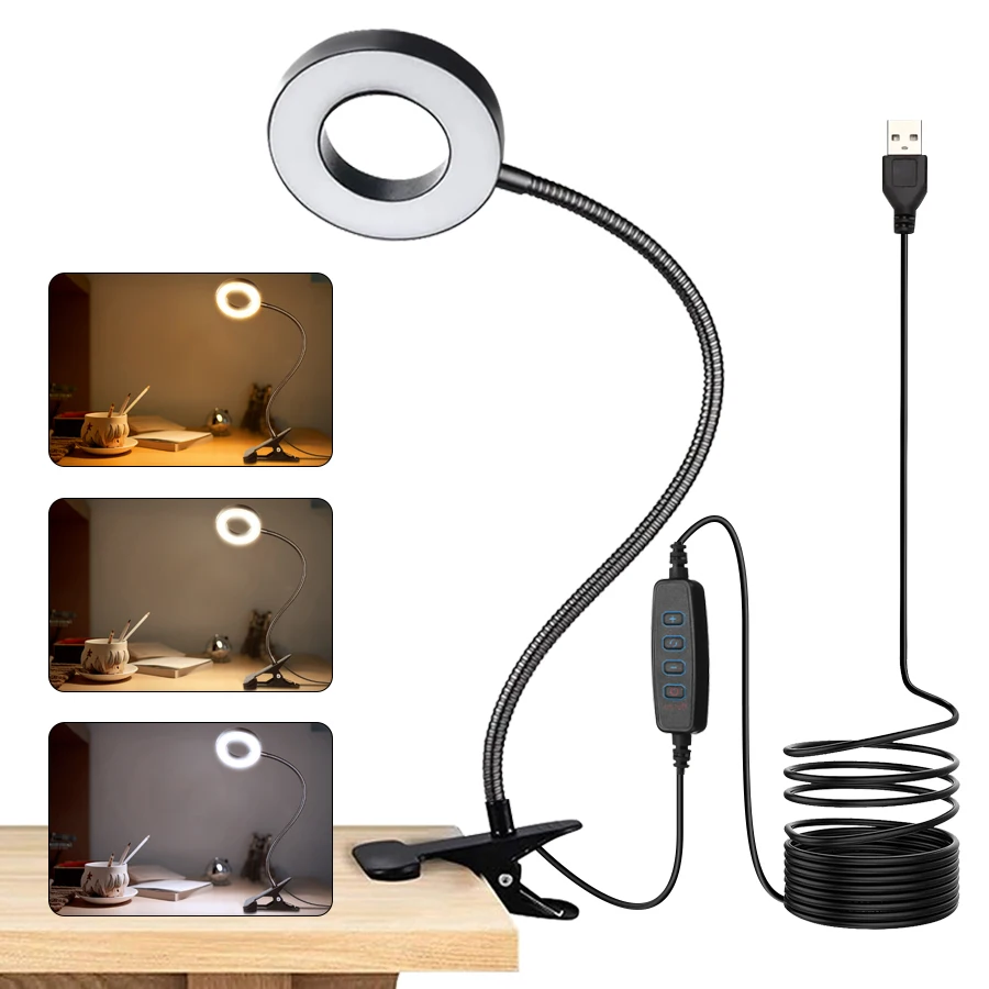 Dimmable Led Book Light Desk Table Lamp USB DC 5V Flexible Hose with Chatter Adjustable for Reading Bedroom Office Photo PC Live