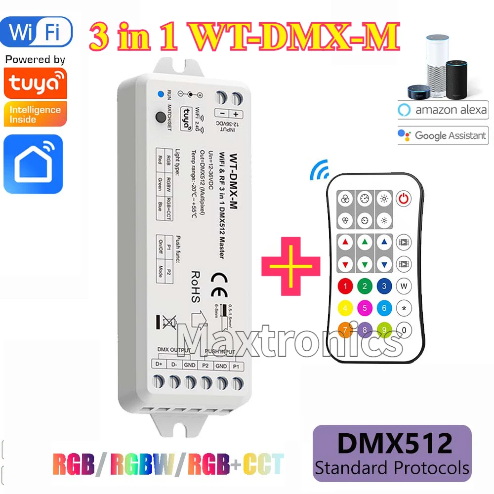 3 in 1 WT-DMX-M DMX512 Master Tuya WiF RGB/RGBW/RGB + CCT พิกเซล LED Rich Dynamic Effects พร้อม Google Alexa Smart Life / R9 Remote 1