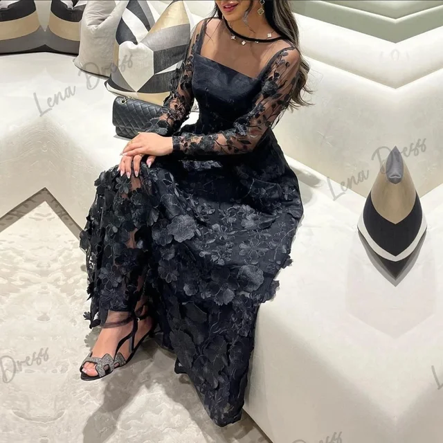 Lena Luxurious Women's Evening Dresses for Special Occasions Long Sleeves Custom Made Elegant Party Dresses Woman Wedding Black 1