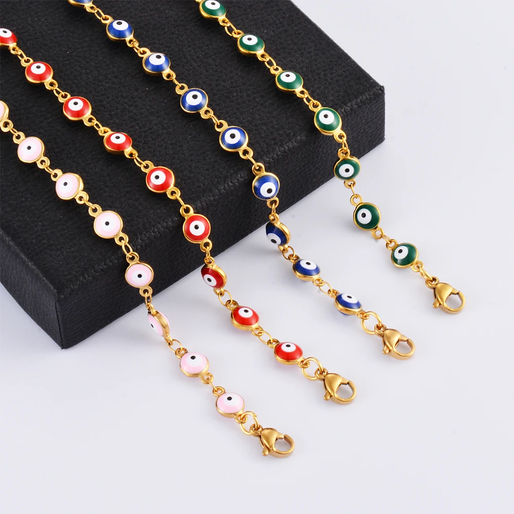 Blue Red Evil Eye Bracelet Stainless Steel Bead Lucky Turkish eye Jewelry For Women Simple Adjustable 6