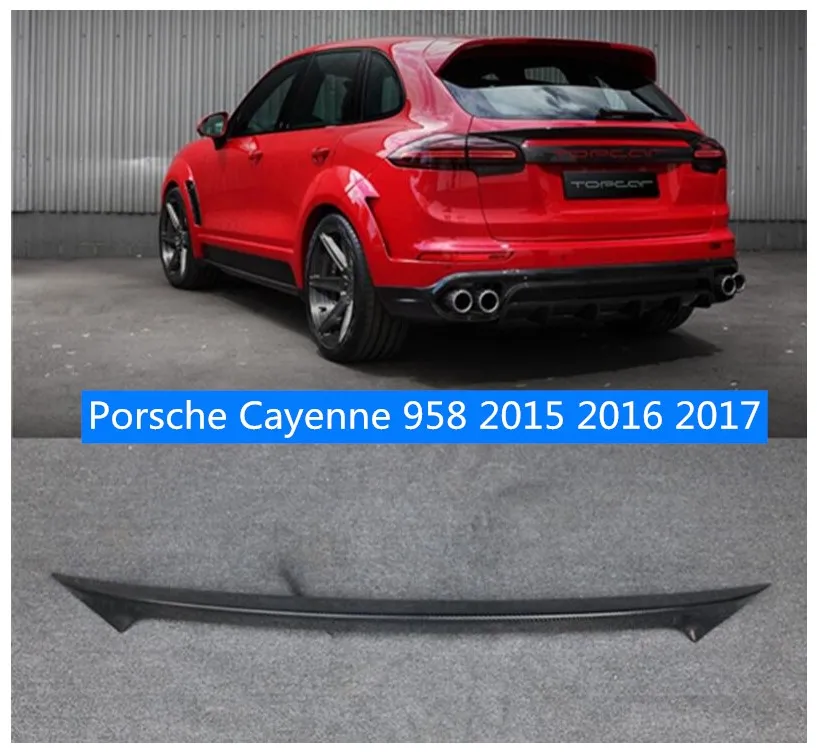 

High Quality Carbon Fiber Rear Trunk Lip Spoiler Splitters Wing Fits For Porsche Cayenne 958 2015 2016 2017