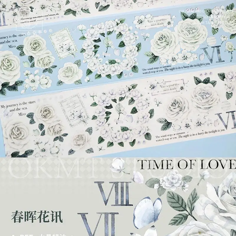 꽃이 만발한 아침 이슬 백합과 달빛 이슬 방울 디자인을 특징으로 하는 OKMT PET 스티커 및 와시 테이프