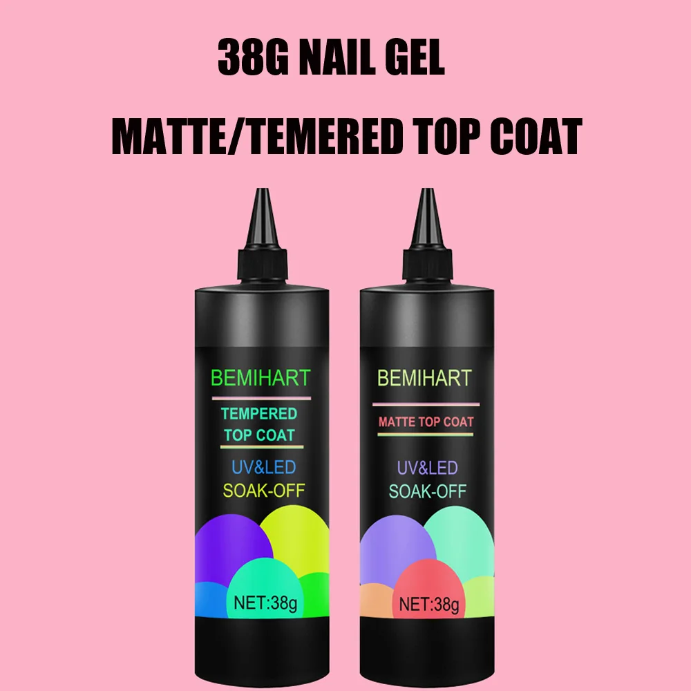 BEMIHART 강화 연장 젤, 매트 강화 탑코트 프라이머, 닦지 않는 탑코트, 탈착식 베이스 젤, 투명 기능성 네일 젤, 38g 