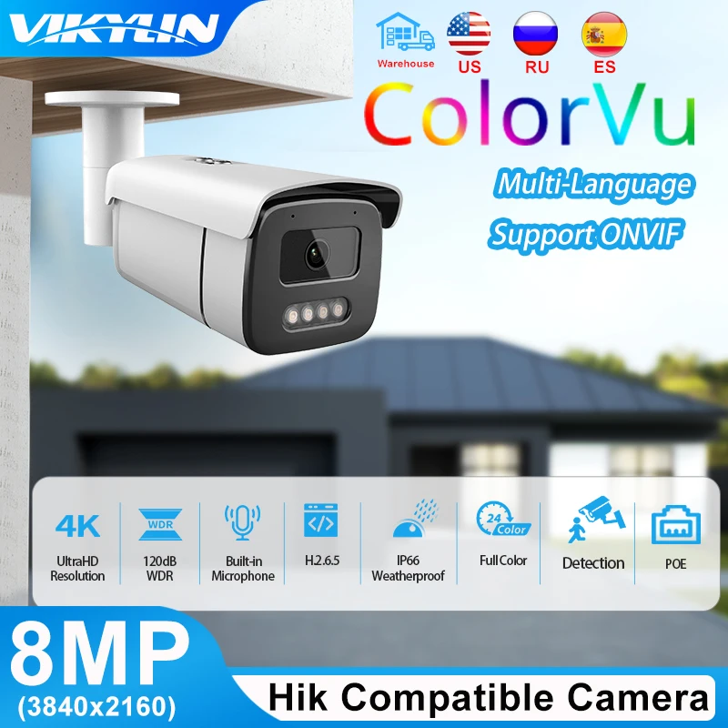 

Vikylin for Hikvision Compatible 4K 8MP Security IP Camera Outdoor ColorVu POE Kamera IP Externa IR H.265 Plug Play With Hik NVR