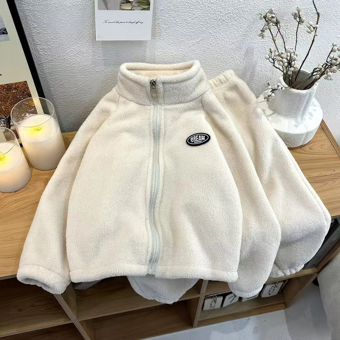 MILANCEL Autumn Baby Fleece Sports Suit - 2-Piece Solid Color Hoodie Set
