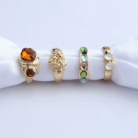 2024 New Tide Individuality Retro Geometric Hollowing Inlay Gem Rings SetLiquid State Metal Four-Piece Rings Set Paty Jewelry - Image 4