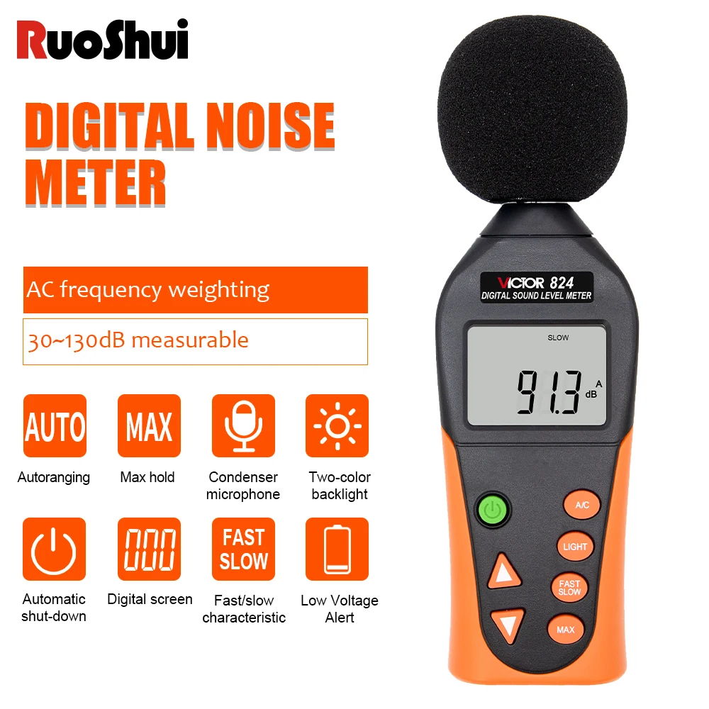 Victor 824 Digital Sound Level Meter Decibel Monitor 31.5 8500 Hz Fast