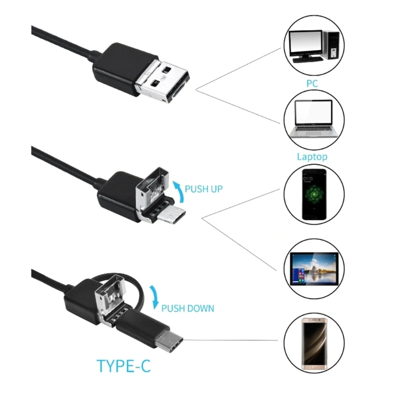 5.5mm 타입-C 내시경 카메라 IP67 방수, 6개 조절 가능 LED, USB 안드로이드 호환, 휴대폰/PC용 플렉시블 검사 내시경