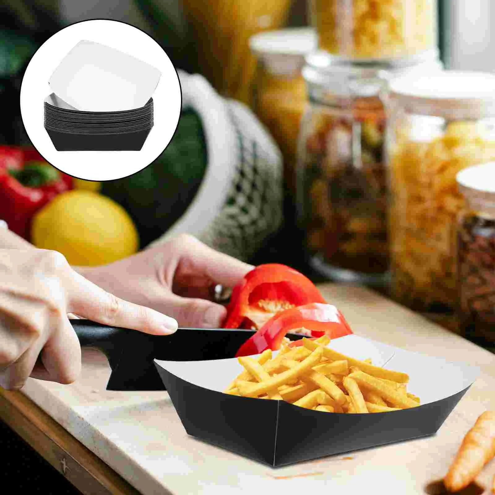 20 Pcs Kraft Paper Packing Box Black Food Boats Container Baked Potatoes Containers Baby