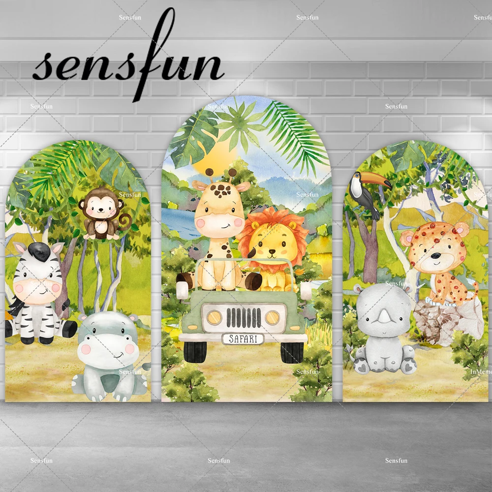 

Forest Boys Safari Jungle Birthday Party Chiara Wall Arch Backdrop Cover Animals Wild One Photography Background Double Side