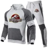 2024 Spring Autumn Jurassic Park Logo Printed Sports Hoodies Splicing Set Men's Fashion Hooded Tracksuit+Joggers Sweatpants Suit 2