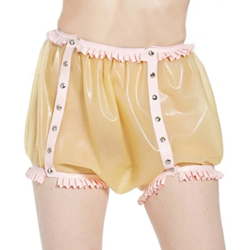 

Halloween Latex Diaper High Waist Briefs With Frills Buttons Front Rubber Underwears Panties Underpants