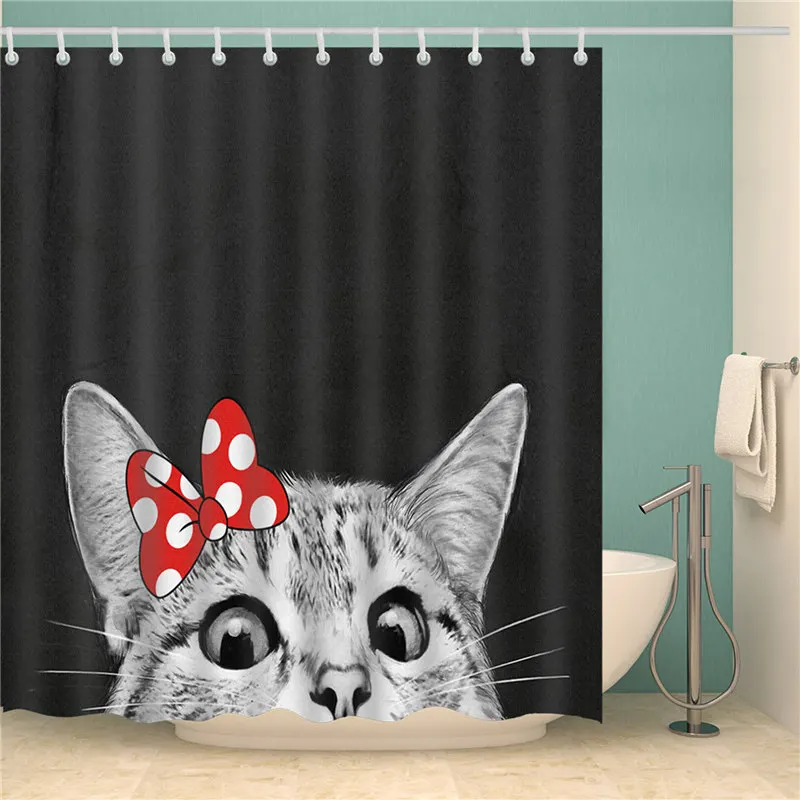 Cat Shower Curtain 3D Print Bathroom Waterproof Polyester Curtain Octopus Washable Bath Decor Curtains with 12 Hook