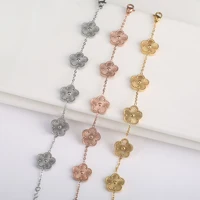 Hot Sale Stainless Steel Laser Five Leaf Flower Petal Adjustable Clover Bracelet Classic for Woman Girl Brand Jewelry Party Gift - Image 4