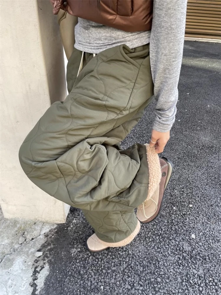 ADAgirl Fleece Pants Women Streetwear Vintage Loose Korean Causal Wide Leg Jogging Trousers Y2k Fashion Kpop Thick Green Bottoms