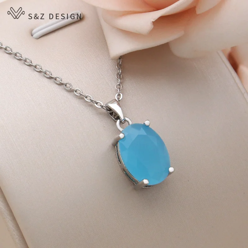 S&Z DESIGN New Fashion Oval Egg Shape Crystal 585 Rose Gold Color Pendant Necklace For Women Wedding Romantic Jewelry Gift