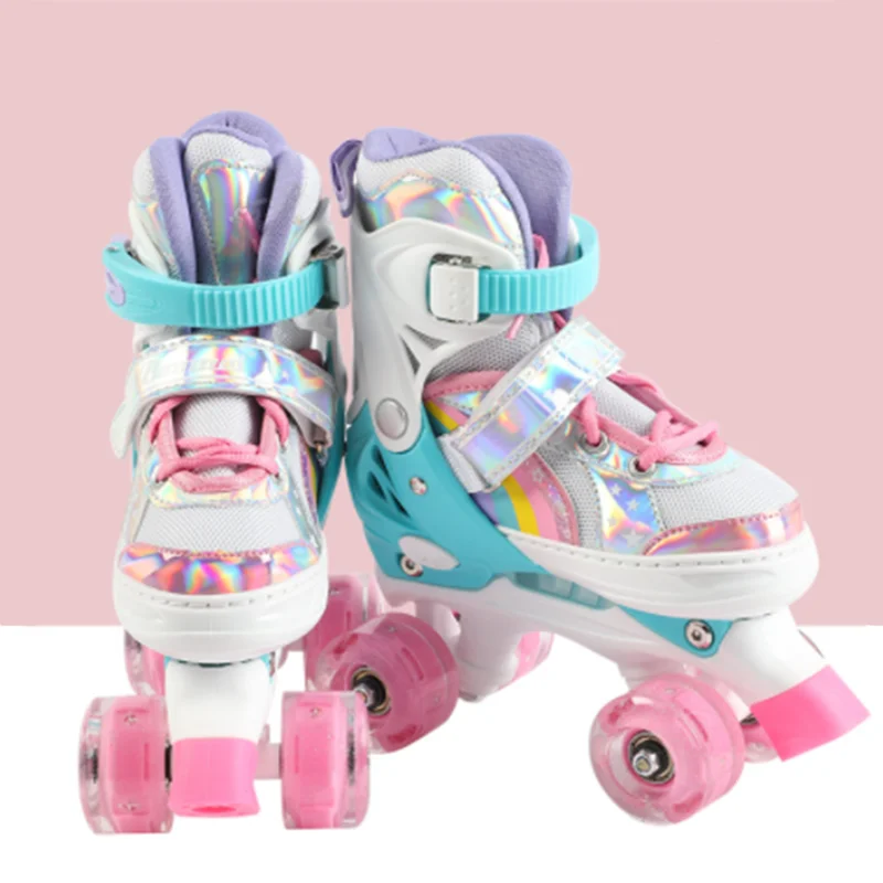 

Children's Full Flash Skates Beginner Practice Double Row Roller Skates Adjustable Outdoor Fitness Four Wheel Roller Skate