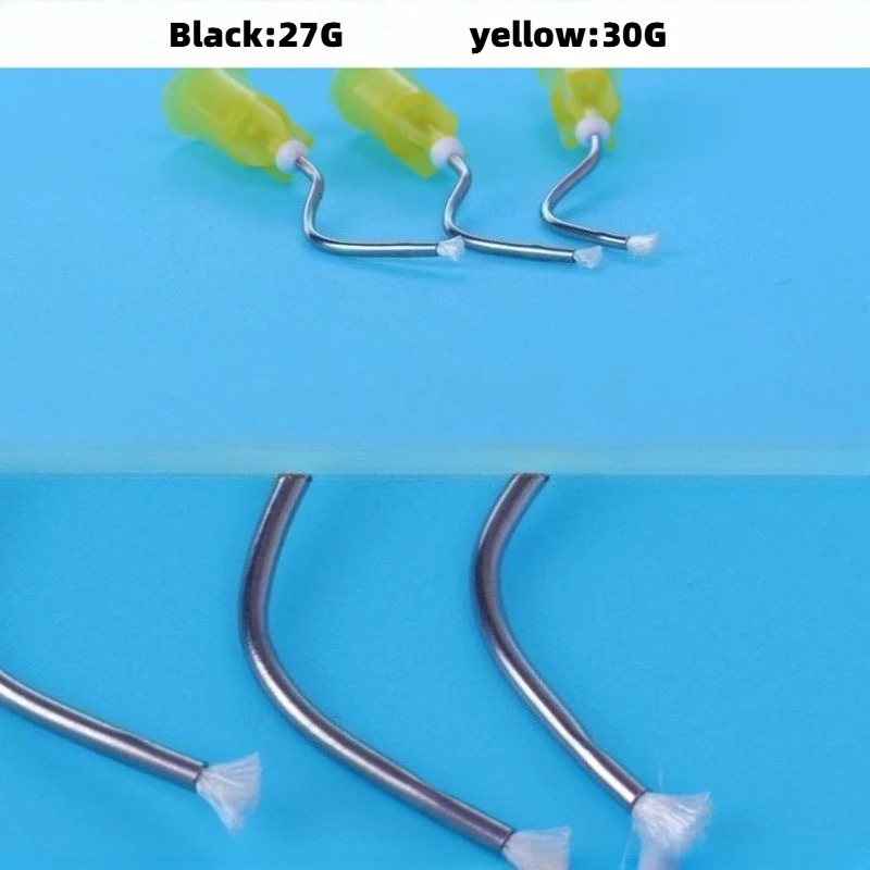 100 szt. Jednorazowe metalowe infuzory dentystyczne z żółtą końcówką i szczoteczką, narzędzia do czyszczenia zębów i higieny jamy ustnej