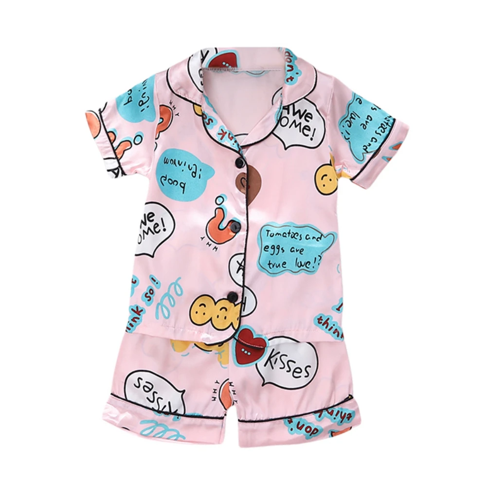 2 pcs Home Children's set Cute Cartoon Sleepwear 1-6 years Kids Boys Girls Short-sleeved Shorts Pajamas