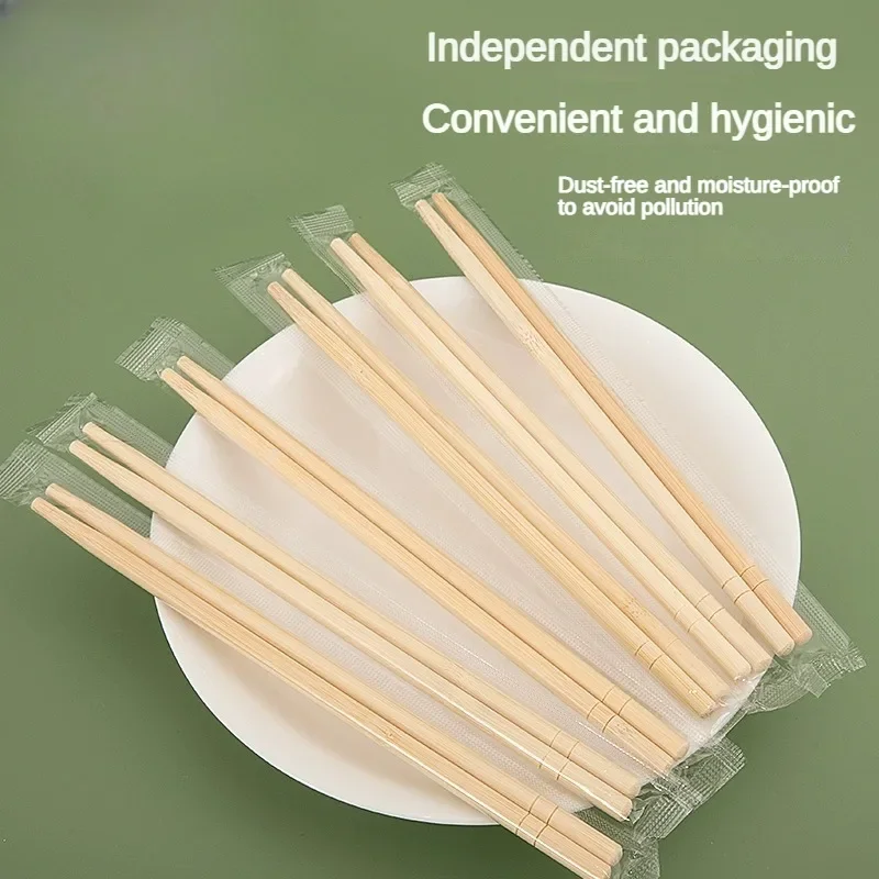 100/200/300Pcs Disposable Bamboo Chopsticks Individually Wrapped Food Grade No Lacquer No Wax Natural Cutlery for Commercial Use