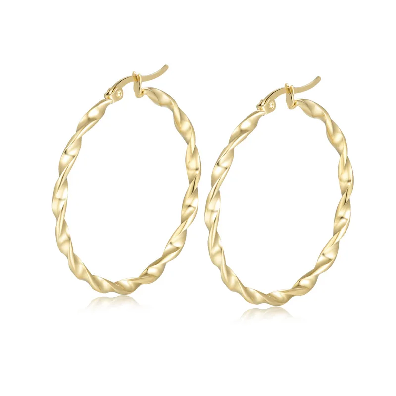 Diameter 40mm Simple Spiral Hoop Earring For Women Stainless Steel Gold Color Cheap Jewelry Wholesale