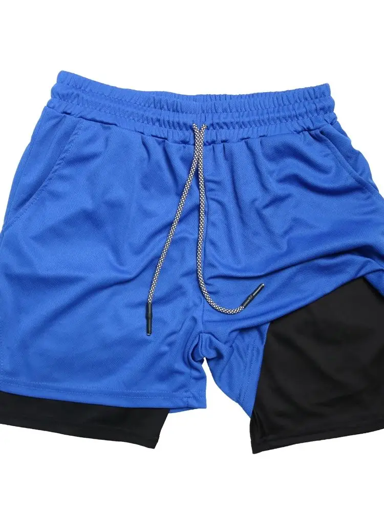 Men's Rugby Sport Shorts Double Layer Fitness Shorts Drawstring Mesh Elastic Waist Breathable Quick Dry to Beach Pool Summer
