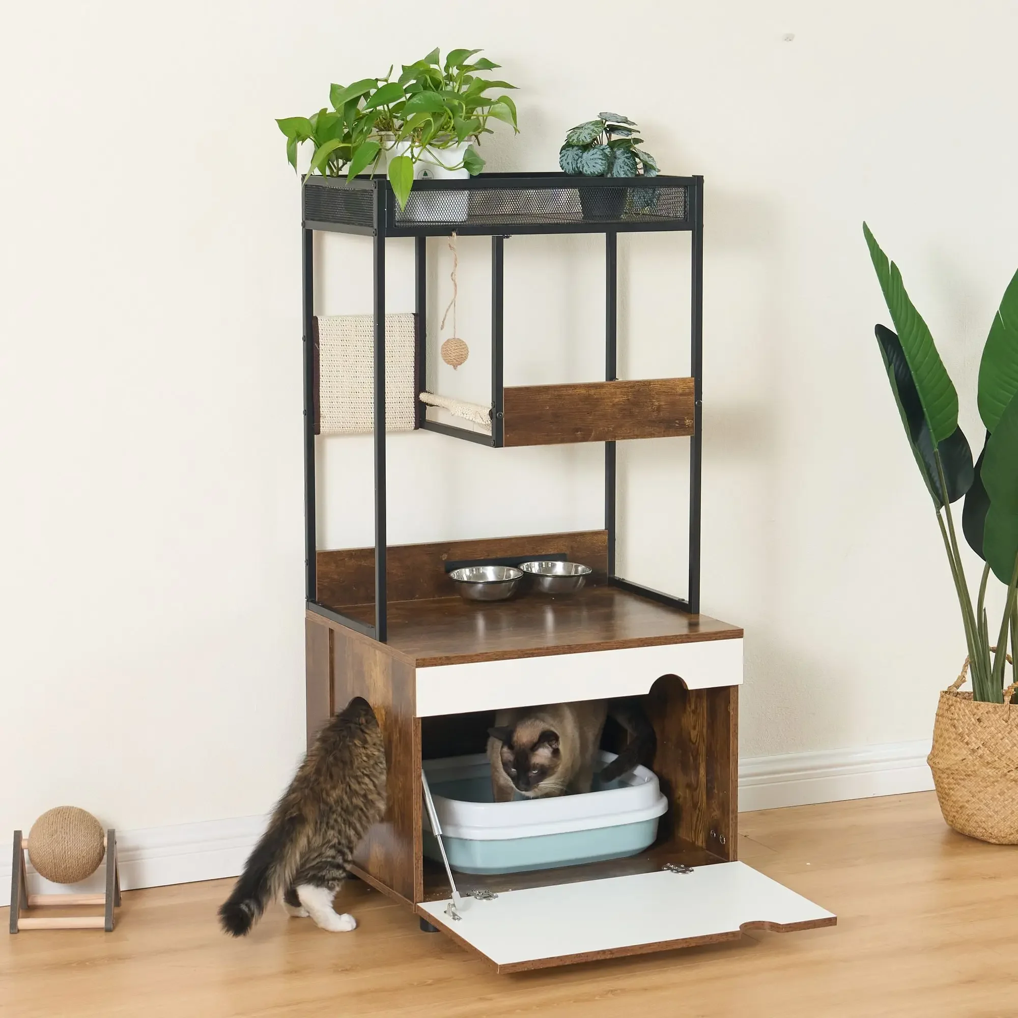 Cat Litter Box Enclosures with Cat Tree Tower, Furniture ,Cat Cabinet