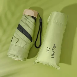 Compact Vinyl Folding Umbrella with UV Protection and Pocket - Sized Parasol Shade - Iron (Matcha green)