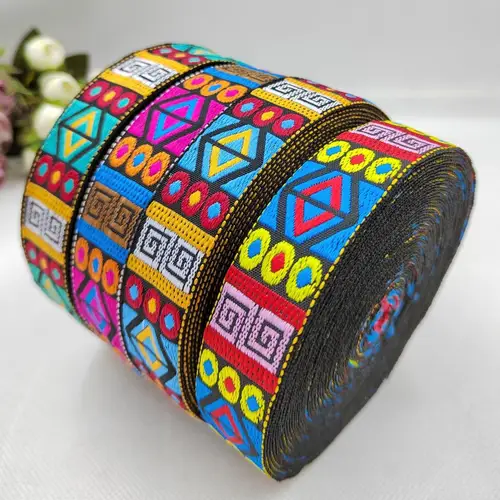 10Yards 26mm 1 Inch Handmade Embroidery Lace Trim Woven Jacquard Ribbon Retro Fashioned For Bag Straps Collar Pillowcase - Image 2