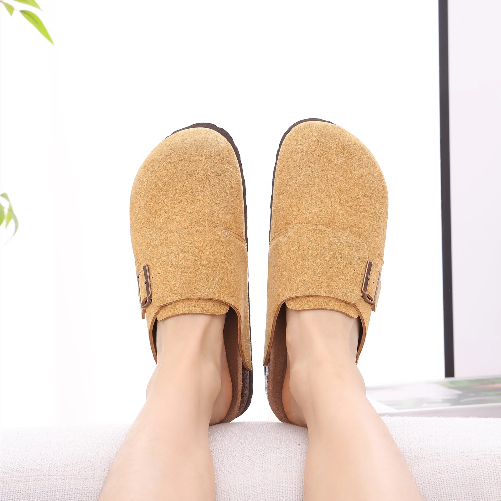 Women's Cork Clogs Cow Suede Mules With Arch Support For Women_voghion.com