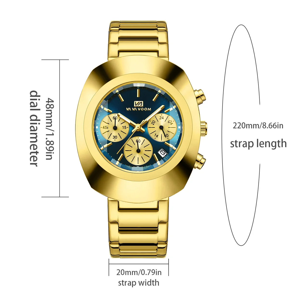 VA VA VOOM Men's Sporty Stainless Steel Fashion Watch with Oval Dial