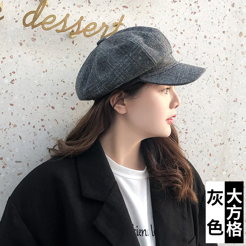 COKK Newsboy Cap Women Autumn Winter Octagonal Caps Artist Painter Hats For Women Men Beret Peaked Cap Female Male Vintage PLaid
