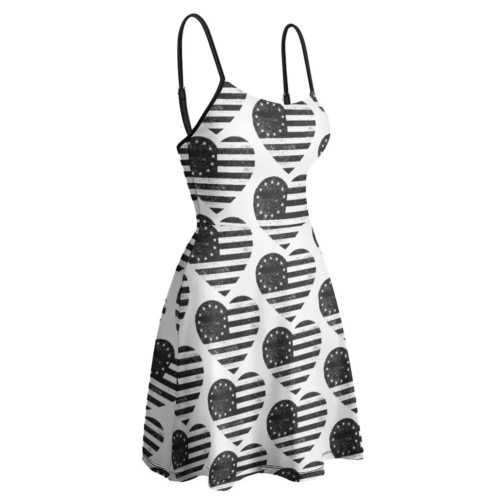 

Exotic Distressed Black And White Betsy Ross Flag Heart Women's Sling Dress Sarcastic Vacations Woman's Clothing Dresses Creati