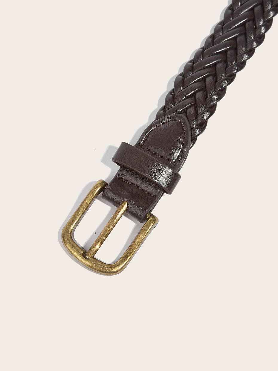 Maikun Women's Braided Belt Gold Alloy Pin Buckle Vintage Personalised Belt High Quality PU Leather Belt – Detail 10
