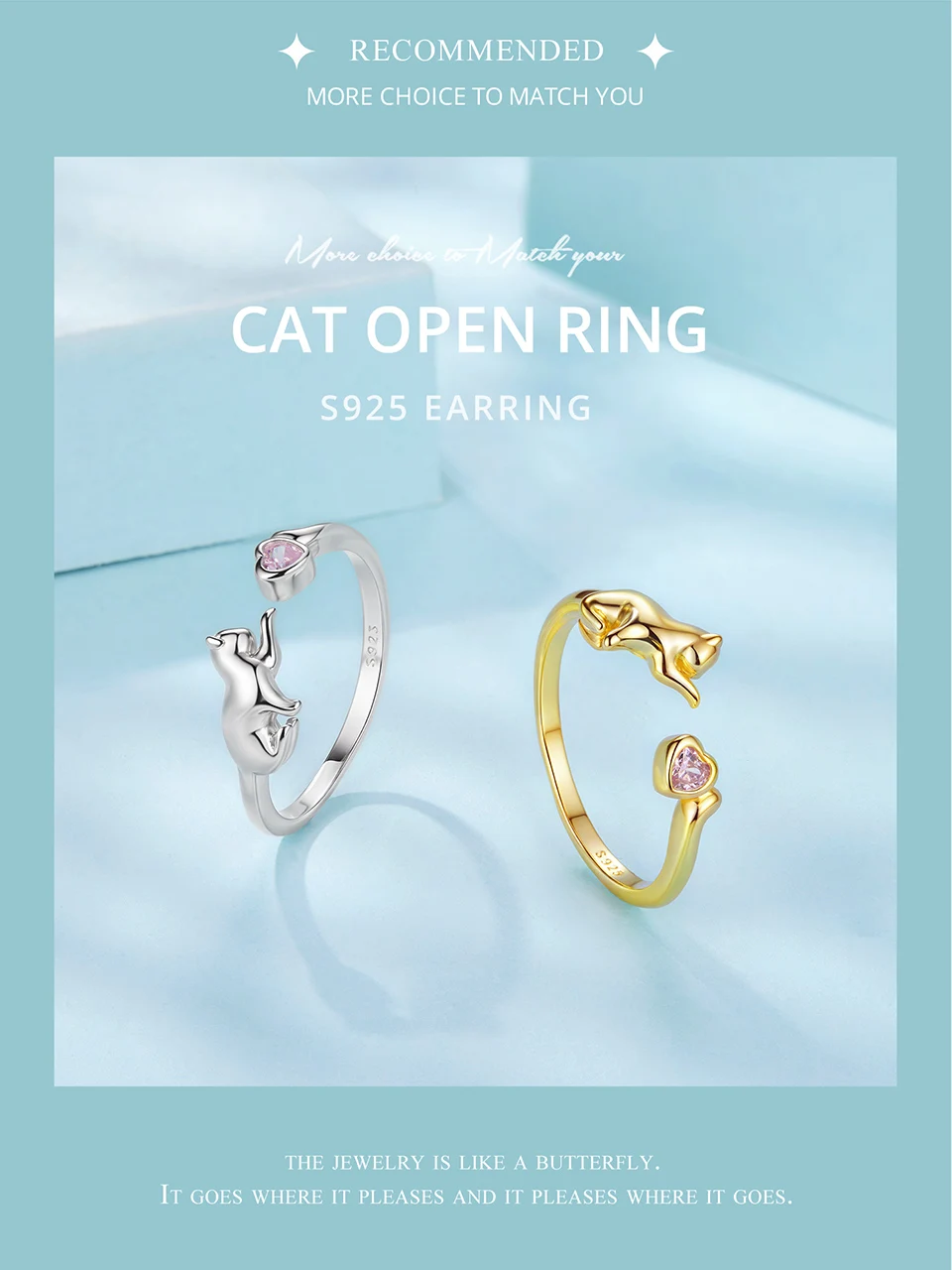 Sterling Silver Pet Cat Ring With Pink Heart Zirconia - PeticaDeals