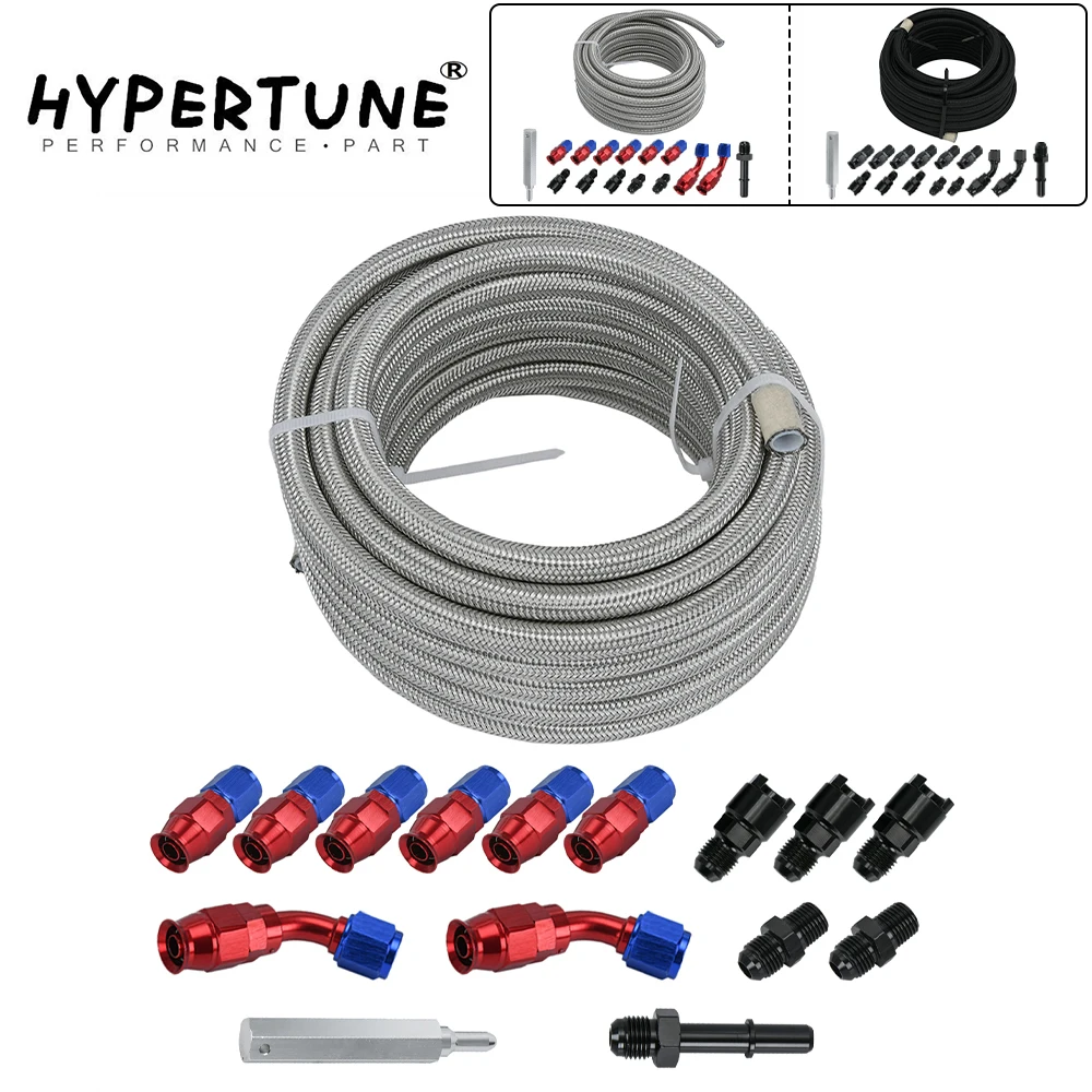 

25 FT 6AN 3/8" PTFE Stainless Steel Braide Oil Fuel Hose Line +AN6 Oil Fuel Fittings Hose End 0 45 Degree Oil Adaptor Kit