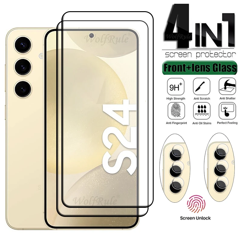 4-In-1 Per Samsung Galaxy S24 Plus Glass Galaxy S24 Ultra Full Glue Cover 9H Screen Protector Samsung S22 S23 S24 Plus Len Glass