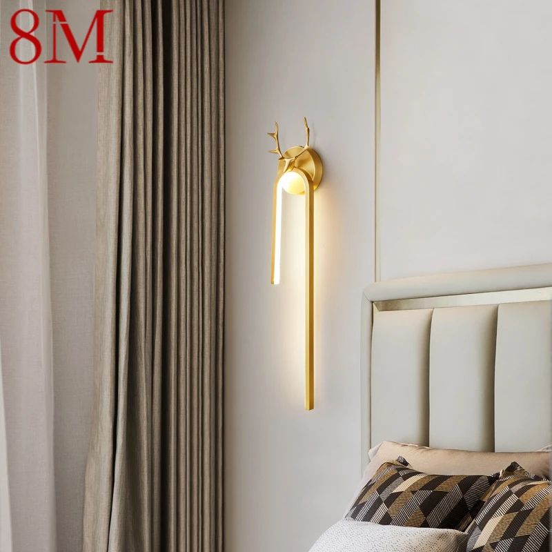 

8M Modern Gold Brass Wall Lamp LED 3 Colors Creative Elegant Sconce Light for Home Living Bed Room