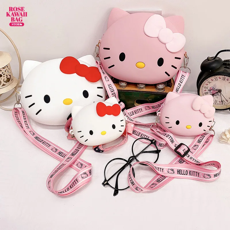 Hello Kitty Bag Kawaii Cartoon Shoulder Bag Silicone Waterproof Mini Coin Purse Cute Hello Kitty Crossbody Bag for Children Bag new copper silver purse chain gold chain bag replacement crossbody shoulder strap bag chain bag strap for purse pig nose bag