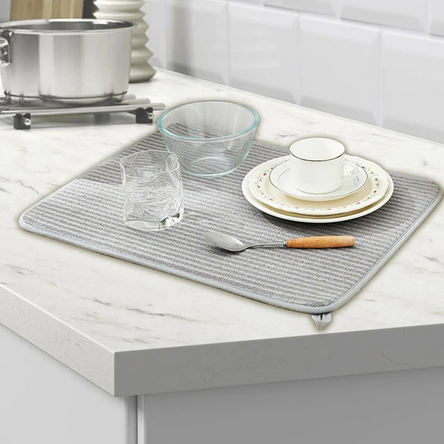 Dish Drainer Super Absorbent Non-slip Dish Drying Mats for Kitchen Counters  Set of 2 Pads