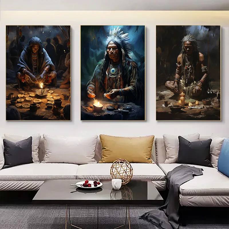 

Decoration Bed Room Decor A Feathered Hat With Dark Skin and Wrinkles on the Face Posters for Wall Art Canvas Painting 1pcs Home