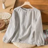 Loose Fit Cotton Linen Long Sleeve Crew Neck T-Shirt Women Summer New Style Slimming Thin Base Layer Top Large Size