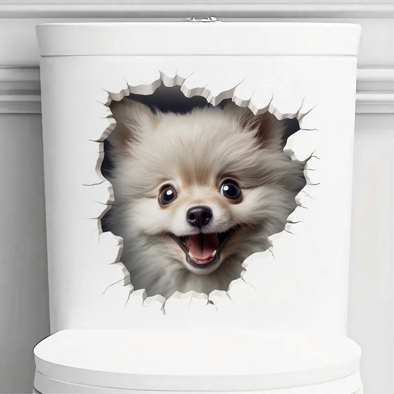 90906# Cute Pomeranian Dog Break the Wall Sticker, Durable Material, Perfect for Home Wall Decor, Aesthetic Room Decoration