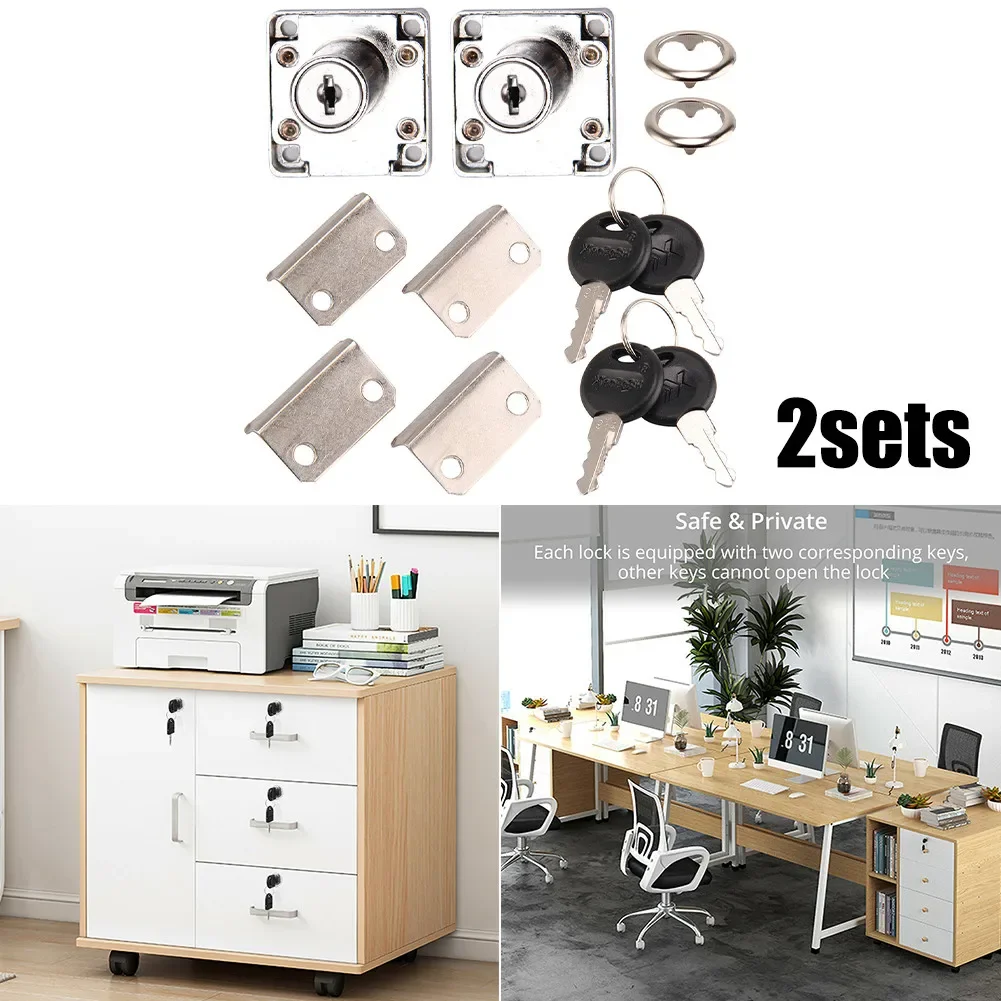 Drawer Lock 2pcs 2Locks 4Keys Steel Cam Furniture Hardware